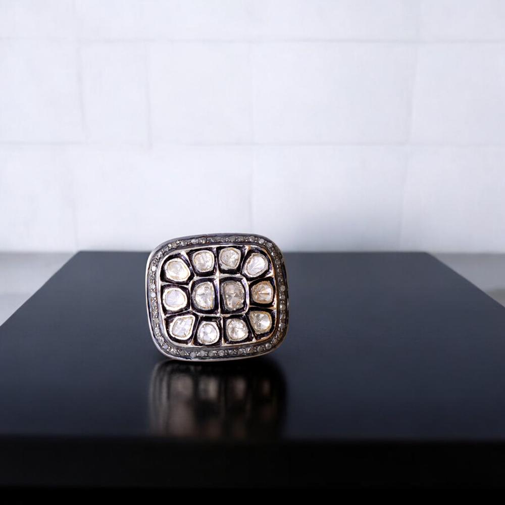 Diamond Polki ring in sterling Silver