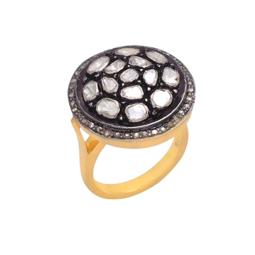 Natural Diamond Polki ring in sterling Silver
