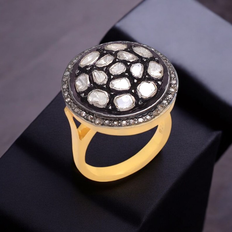 Natural Diamond Polki ring in sterling Silver