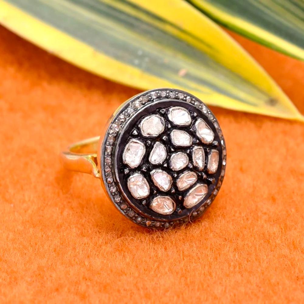 Natural Diamond Polki ring in sterling Silver