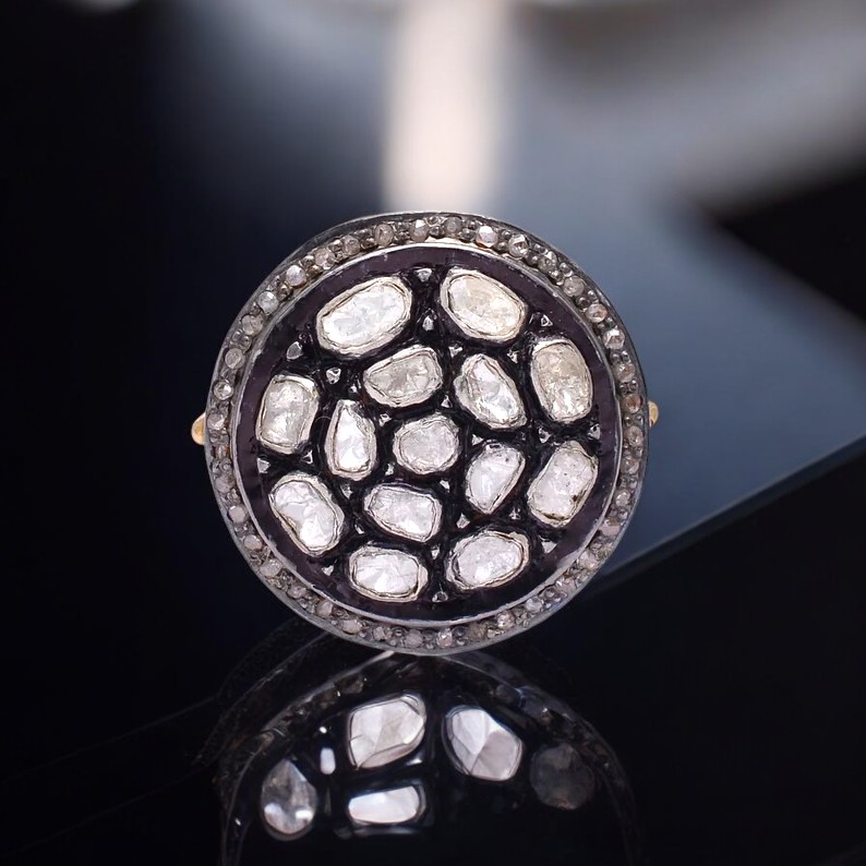 Natural Diamond Polki ring in sterling Silver