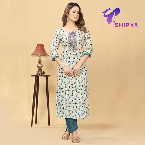 Women Three Quarter Sleeve Cotton Blend Kurta Pant Set - Color: Different Available
