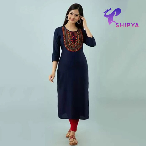 Women Strength Cotton Blend Embroidery Kurti