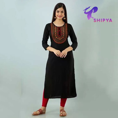 Women Strength Cotton Blend Embroidery Kurti