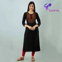 Women Strength Cotton Blend Embroidery Kurti