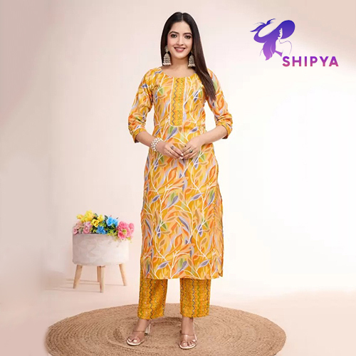 Women Cotton Blend Kurta Pant Set - Color: Different Available