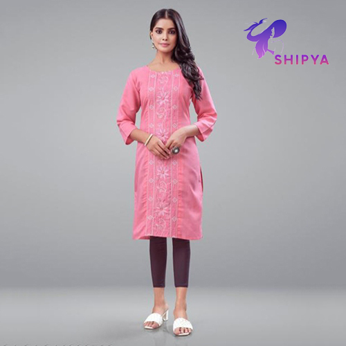 Fancy Three Quarter Sleeve Embroidered Cotton Blend Kurta - Color: Different Available