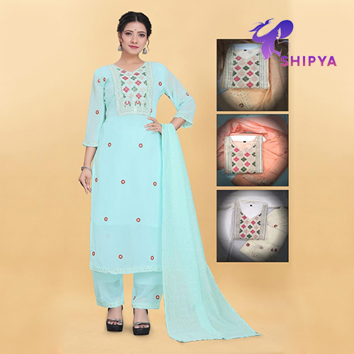 Women Embroidered Straight Kurta With Pant And Dupatta