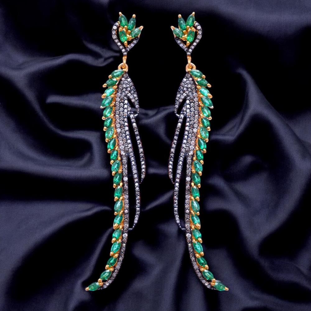 Emerald Diamond Earring in Sterling Silver
