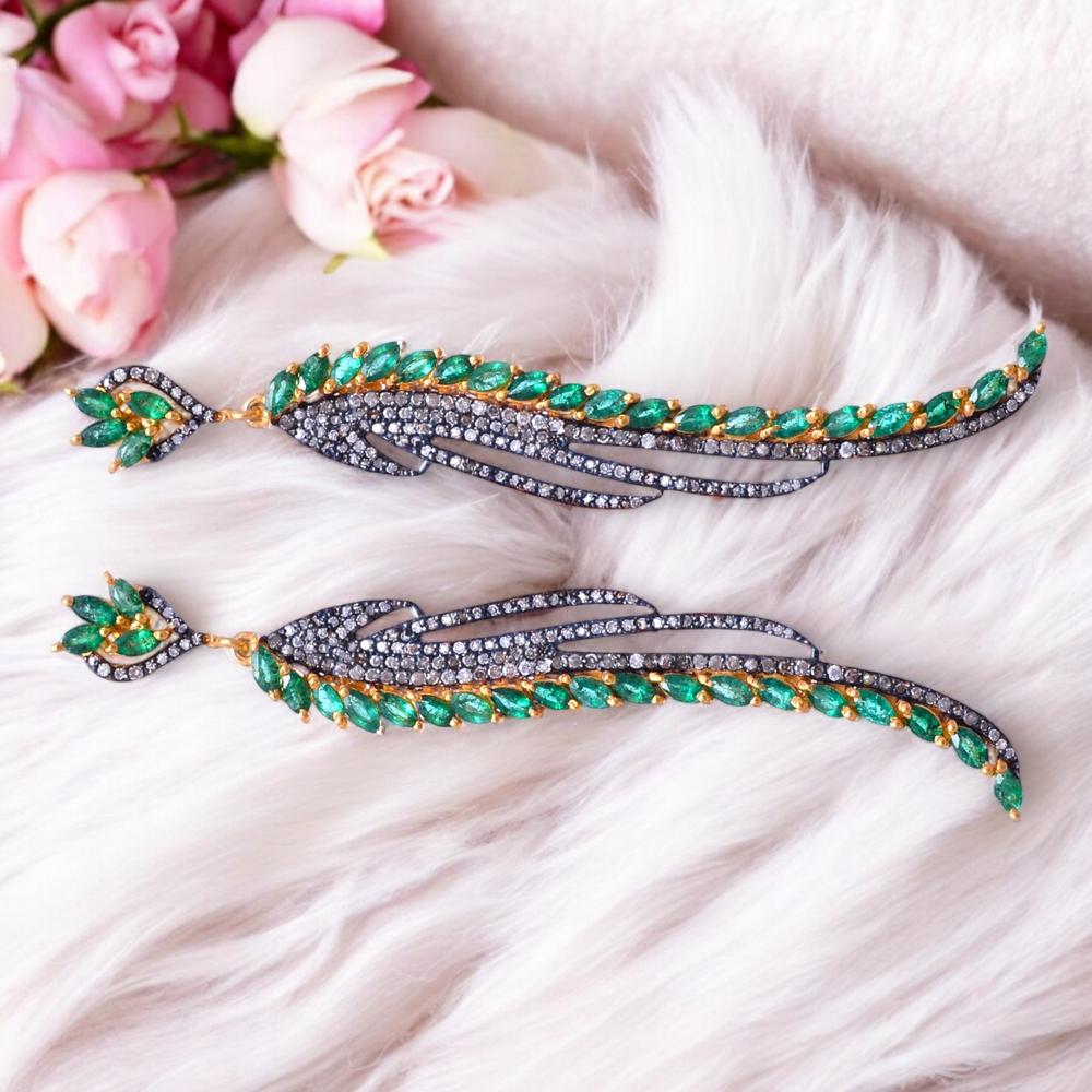 Emerald Diamond Earring in Sterling Silver