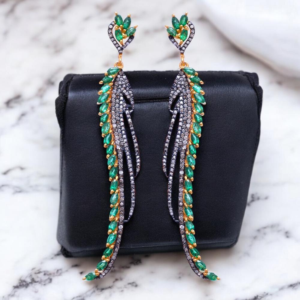 Emerald Diamond Earring in Sterling Silver