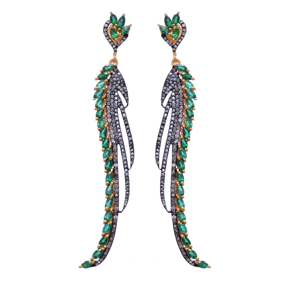 Emerald Diamond Earring in Sterling Silver