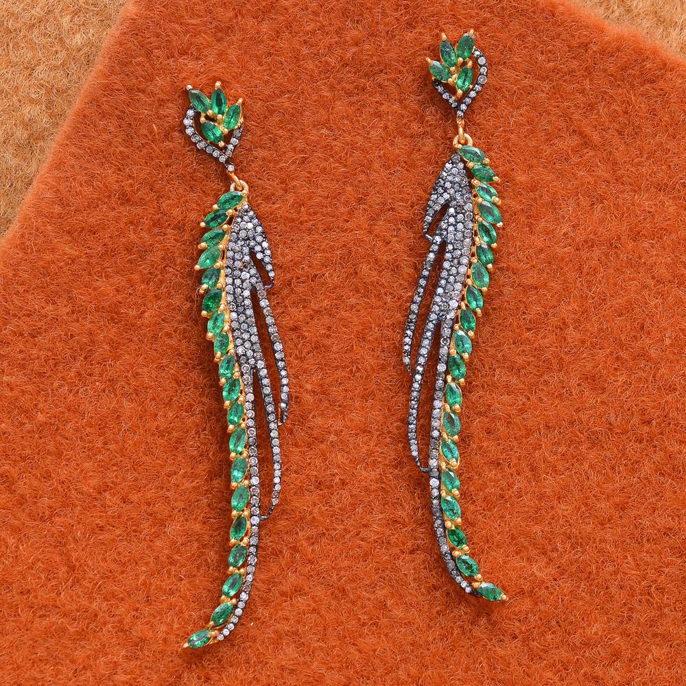 Emerald Diamond Earring in Sterling Silver