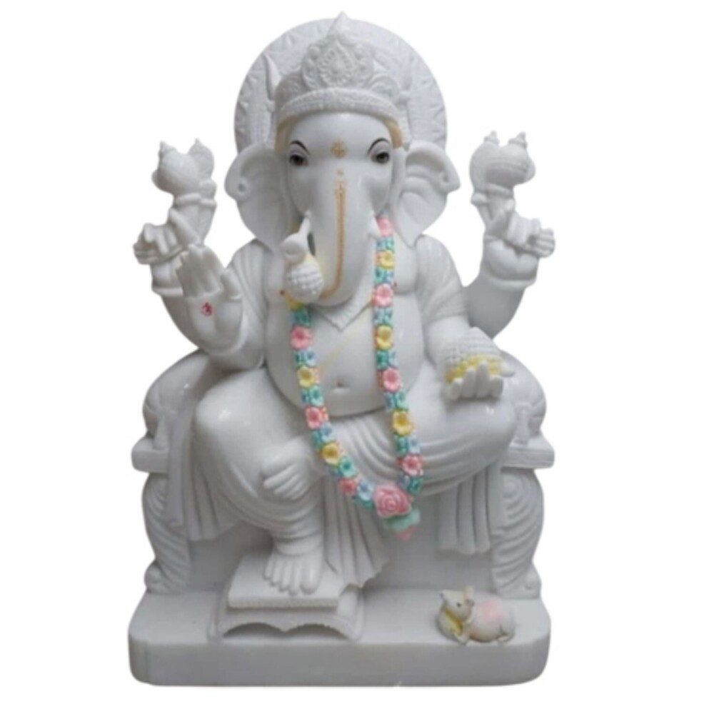 White Marble Lord Ganesh Marble Murti