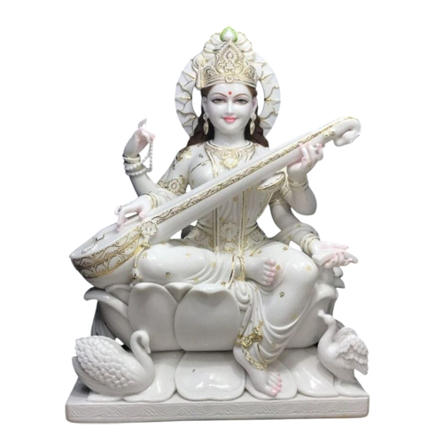 White Marble Maa Saraswati Murti