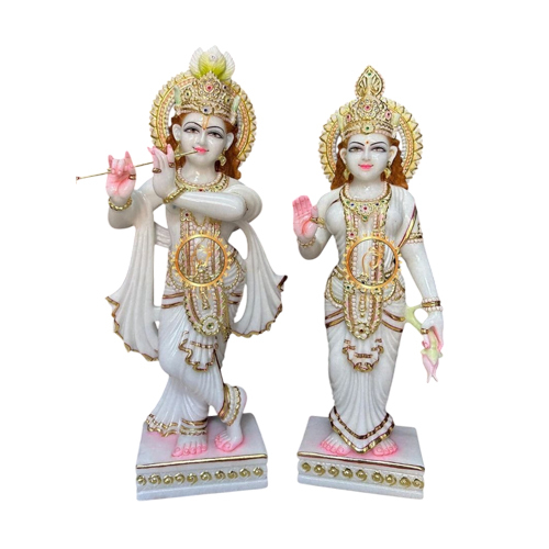 Polished Radha Krishna Marble Moorti