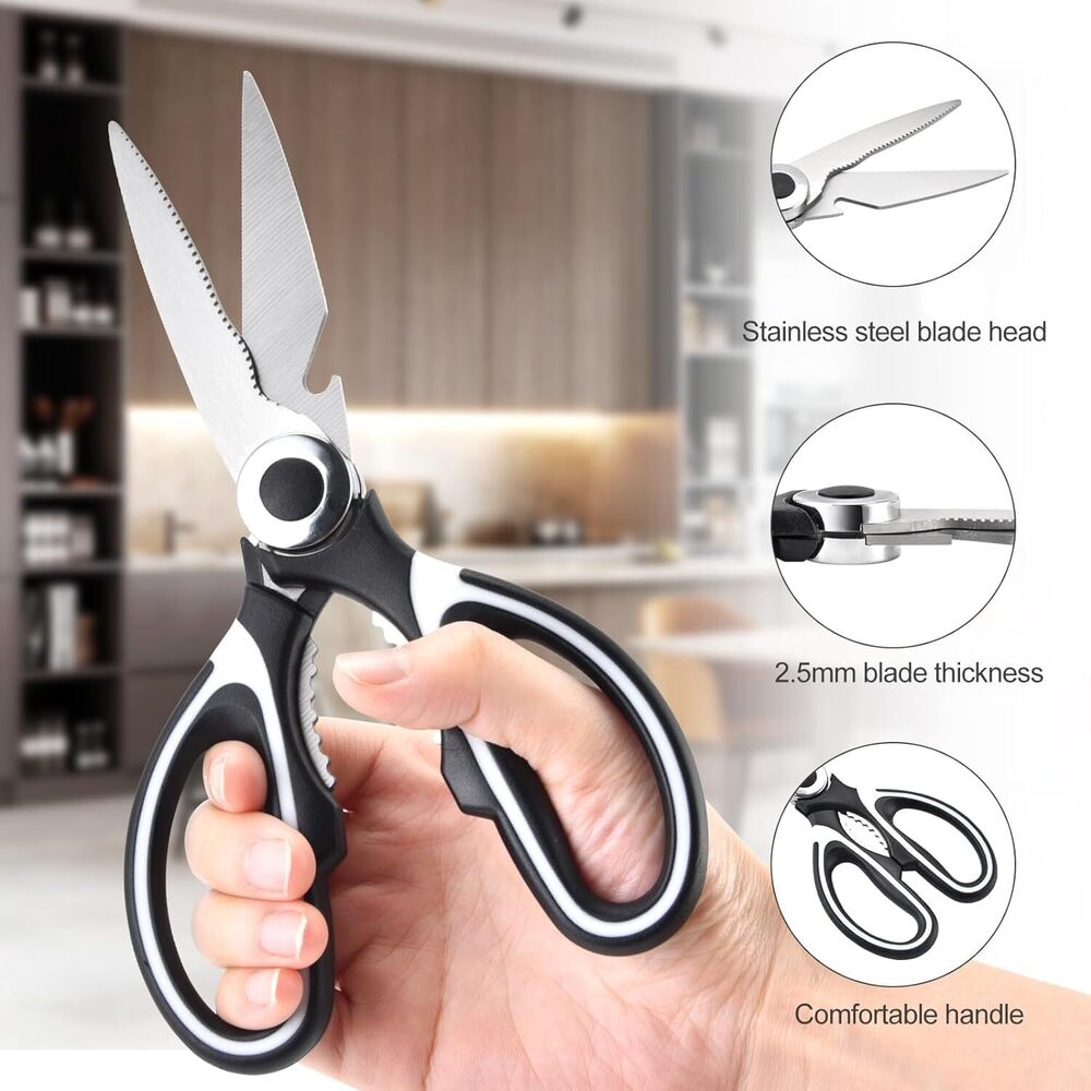 Multi Purpose Kitchen Scissors - Stainless Steel, 22l X 1w Centimeters | Heavy Duty, Multi-function, Non-slip Grip, Easy To Clean, Micro-serrated Edge
