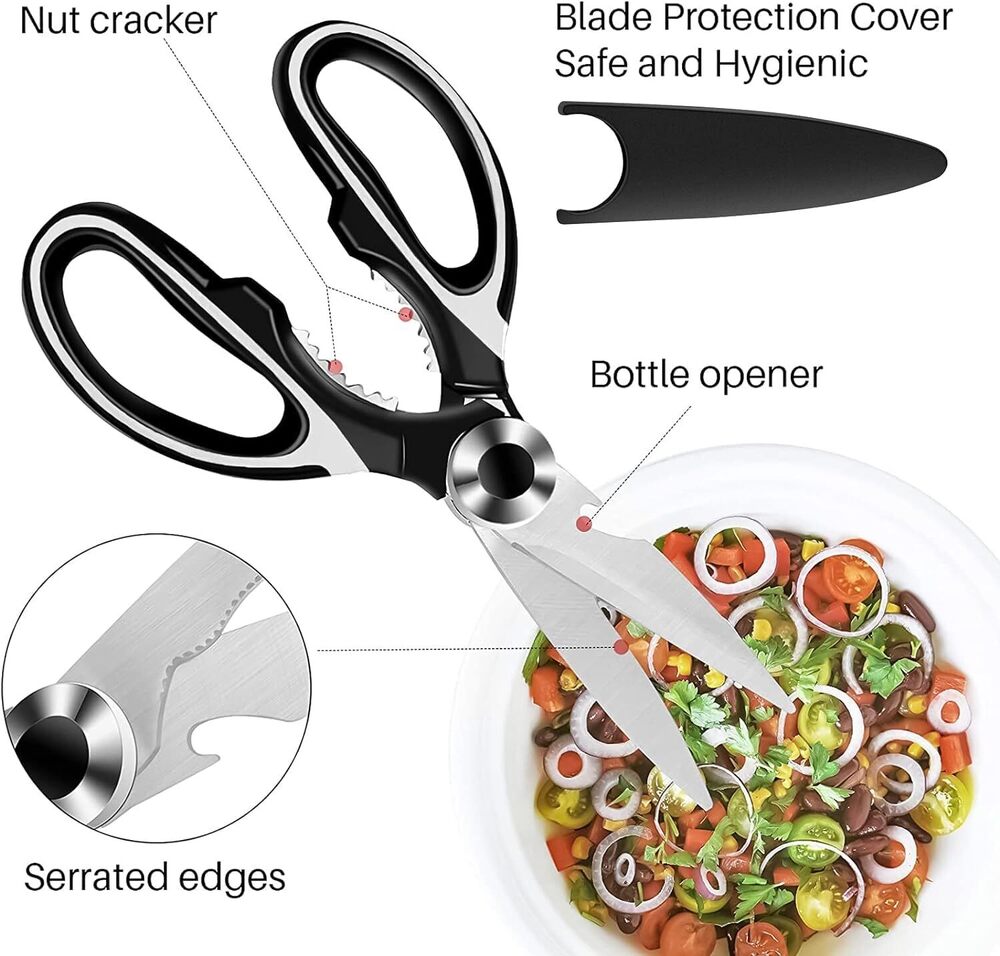 Multi Purpose Kitchen Scissors - Stainless Steel, 22l X 1w Centimeters | Heavy Duty, Multi-function, Non-slip Grip, Easy To Clean, Micro-serrated Edge