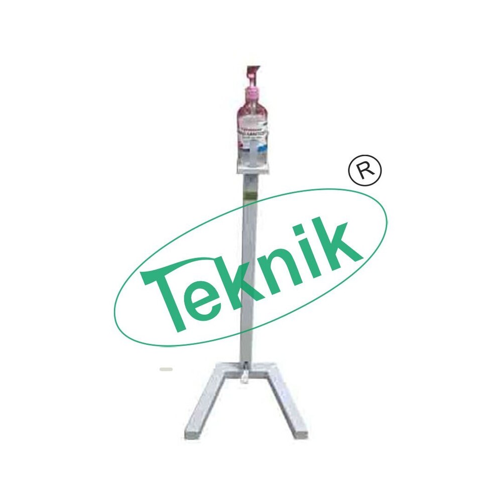 Hand Free Sanitizer Stand - Ms Material, 4.25 Kg Weight, White Powder Coated Finish | Foot Operated, Compatible With Any Dispenser Pump Bottle