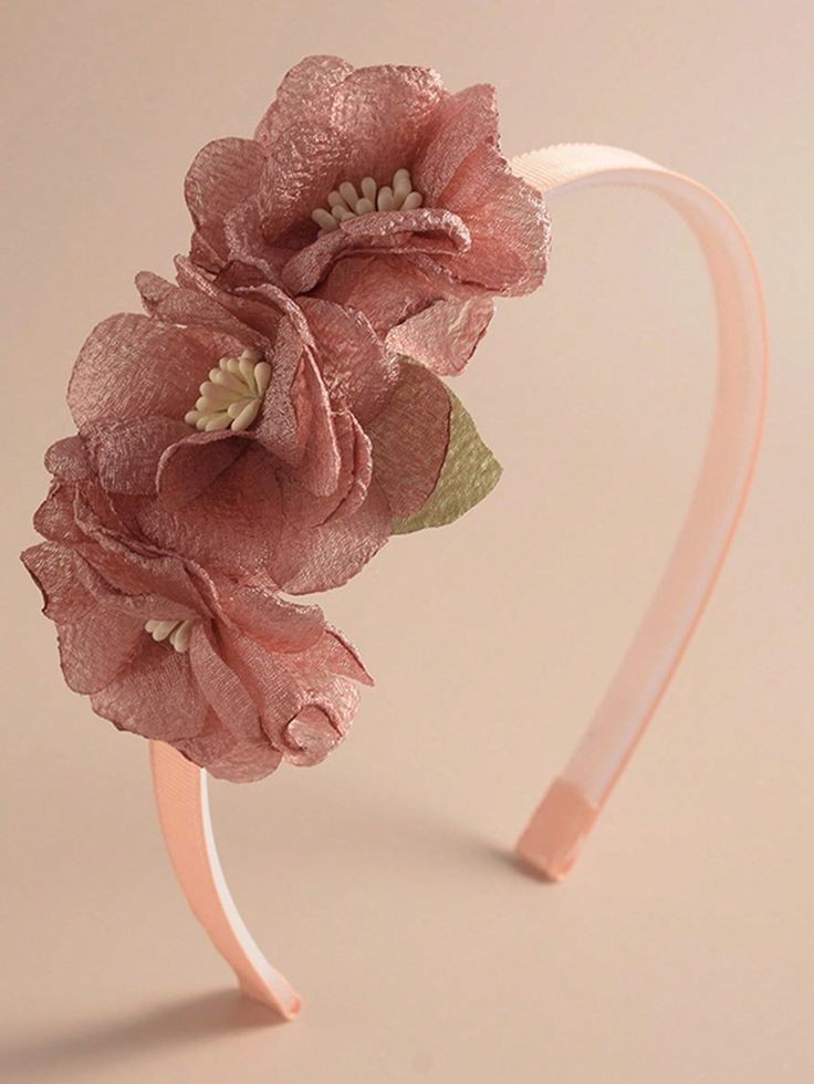 Hair Band - Plastic, Pink Color | Handcrafted Floral Design, Flexible Fit for Weddings, Garden Parties, and Everyday Outfits