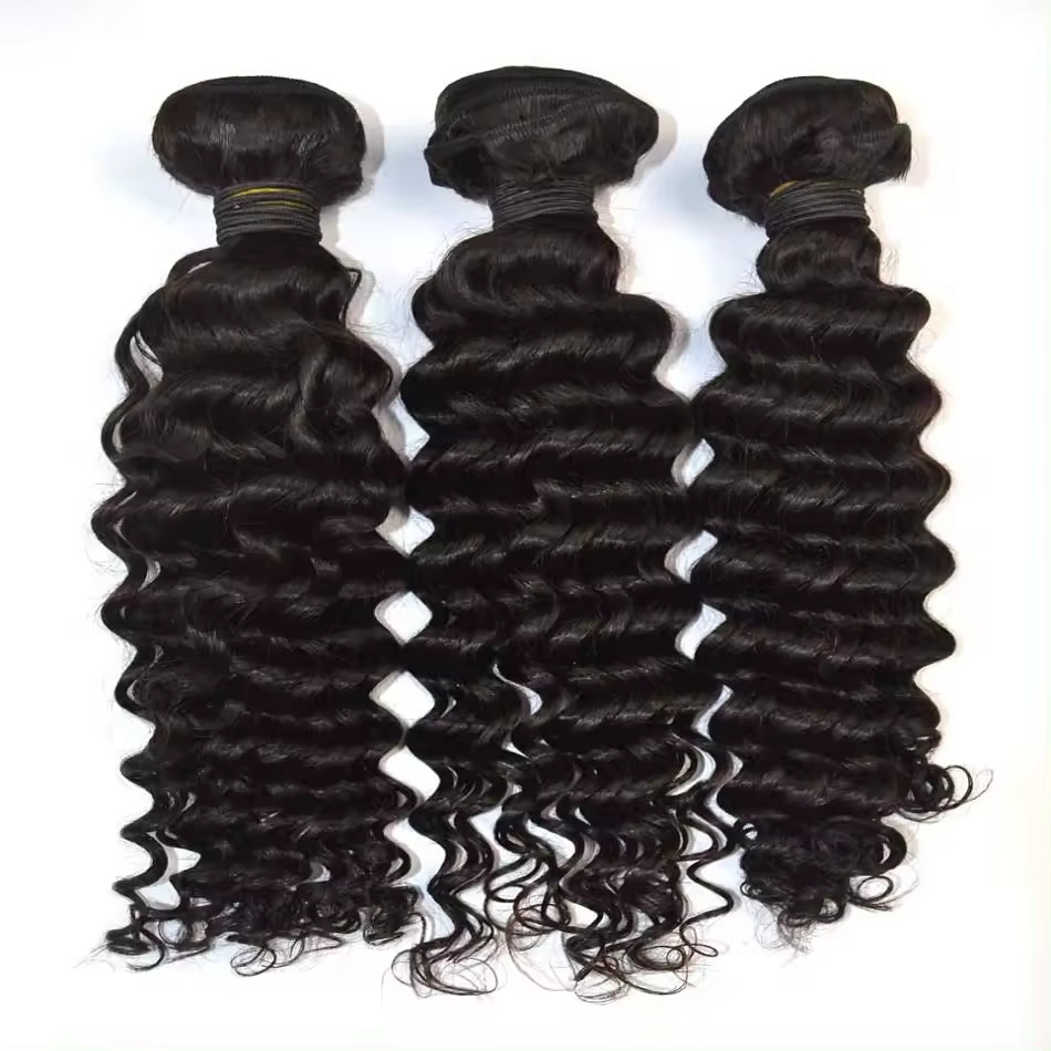Deep Wave Weft Human Hair Extension High Quality Bundle for Wigs Remy Natural Black
