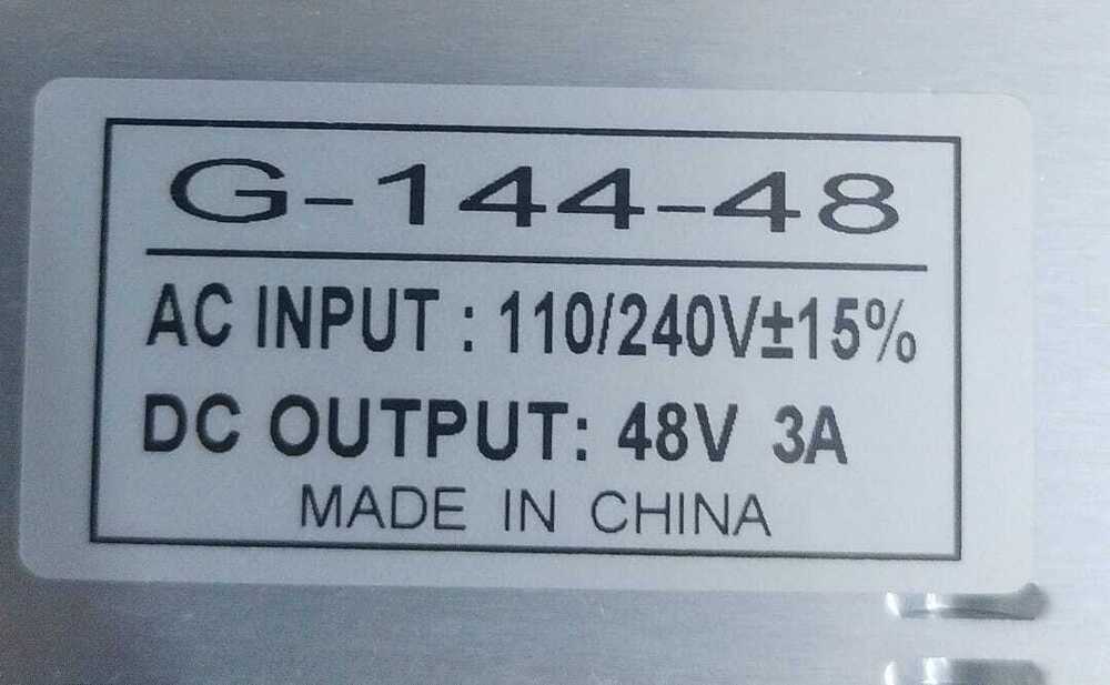 MEANWELL POWER SUPPLY, G-144-48, AC INPUT: 110/240VDC OUTPUT: 48V 3A