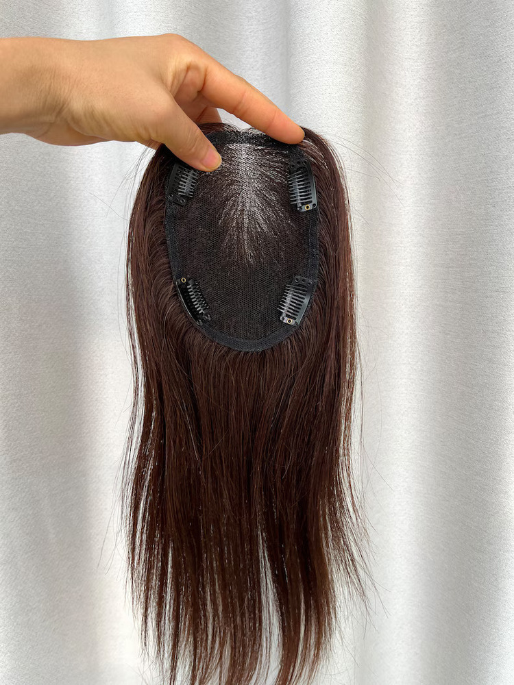 Natural dark chocolate brown remy human hair extension transparent swiss lace topper indian hair