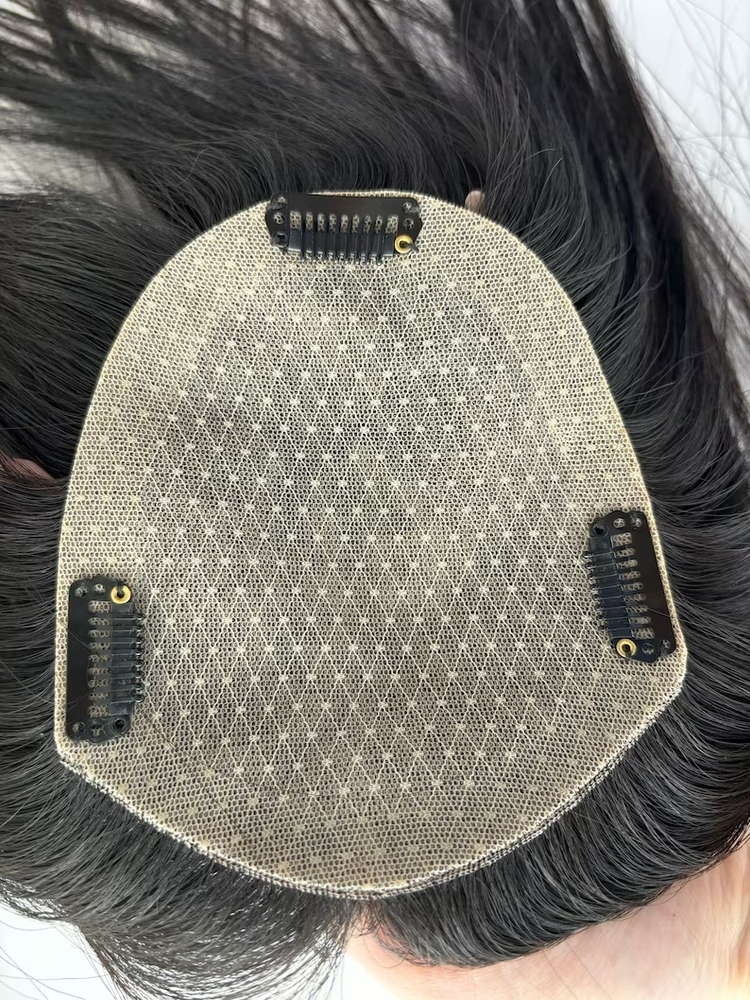 Beautiful Silk-based black color remy natural human hair topper 100% density silky straight wave style