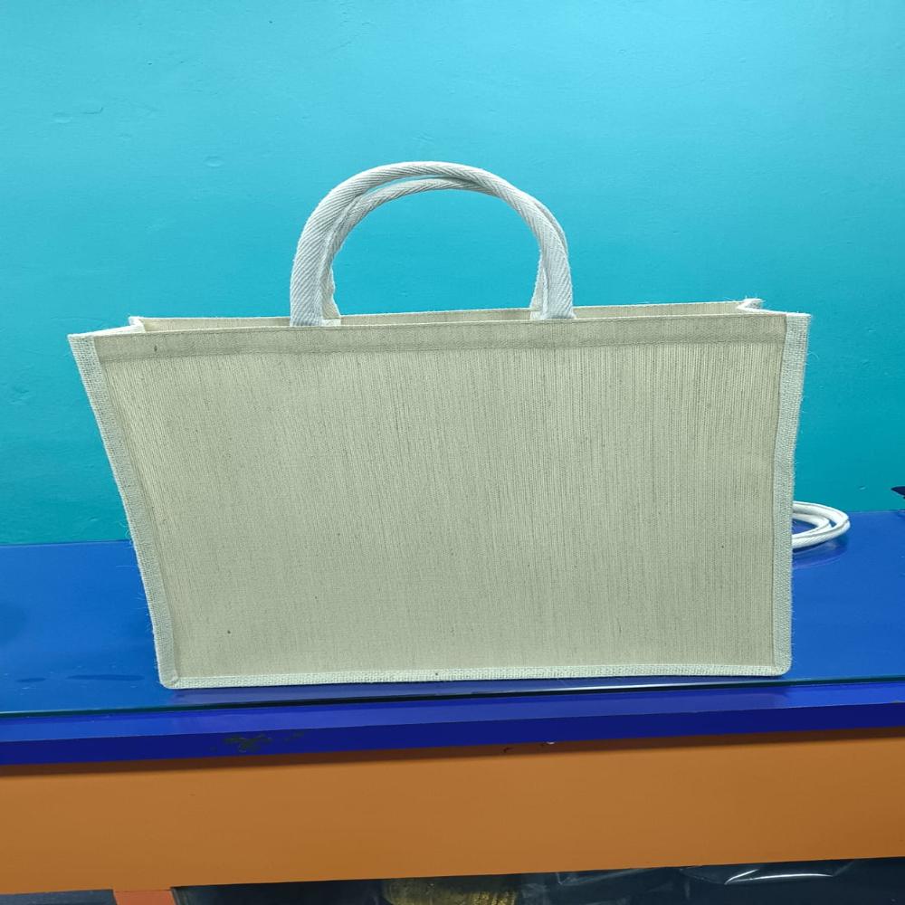 Jute Bag - Jute Material, Three Compartments, Zip Closure, Beige Color | Eco-friendly, Lightweight, Comfortable, Padded Handles, Foldable Design
