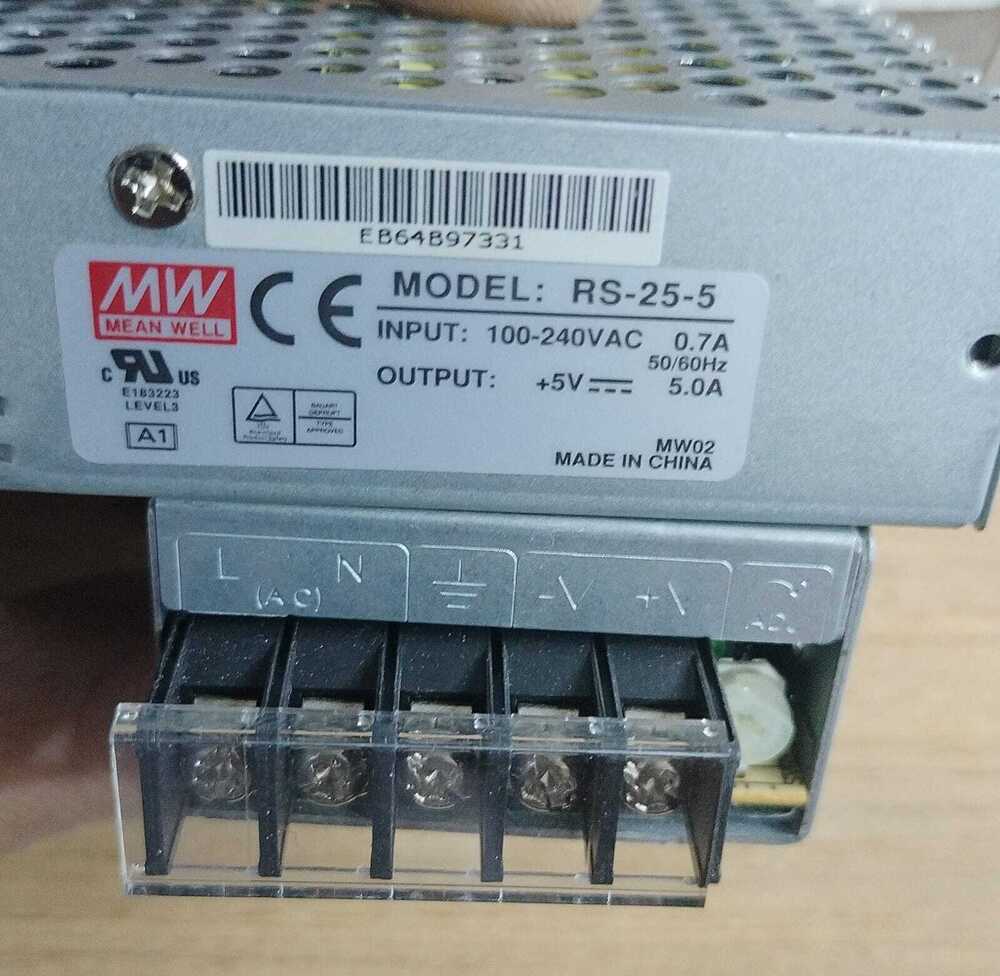 MEANWELL  POWER SUPPLY, RS-25-5 INPUT: 100-240VAC 0.7A OUTPUT: +5V 5.0A