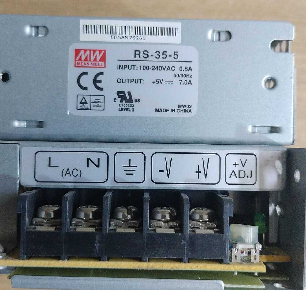 MEANWELL POWER SUPPLY, RS-35-5, INPUT 100-240VAC 0.8A OUTPUT + 5V