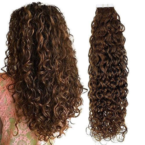 Premium Blonde Tape-In Hair Extension - Human Hair, 18"-30" Lengths, Natural Black, Jet Black, Dark Brown, Light Brown, Burgundy | Curl Styling, Easy Maintenance, Personal Use
