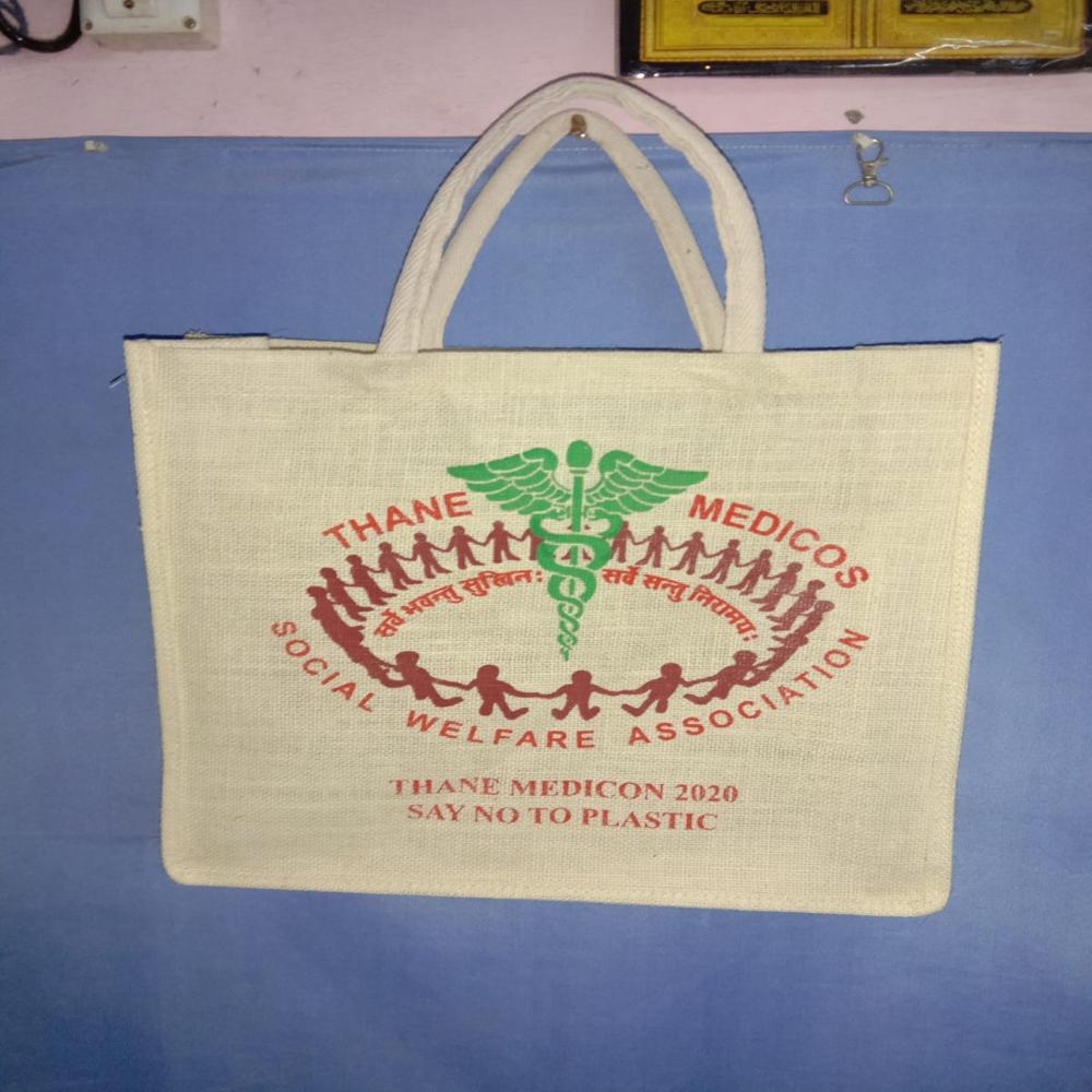 Jute Bag - 10x12x5 Inches | Orange Color, Cotton Handles, Zip Closure, Two Inside Pockets For Spoon/fork/tissue/mobile & Water Bottle Usage