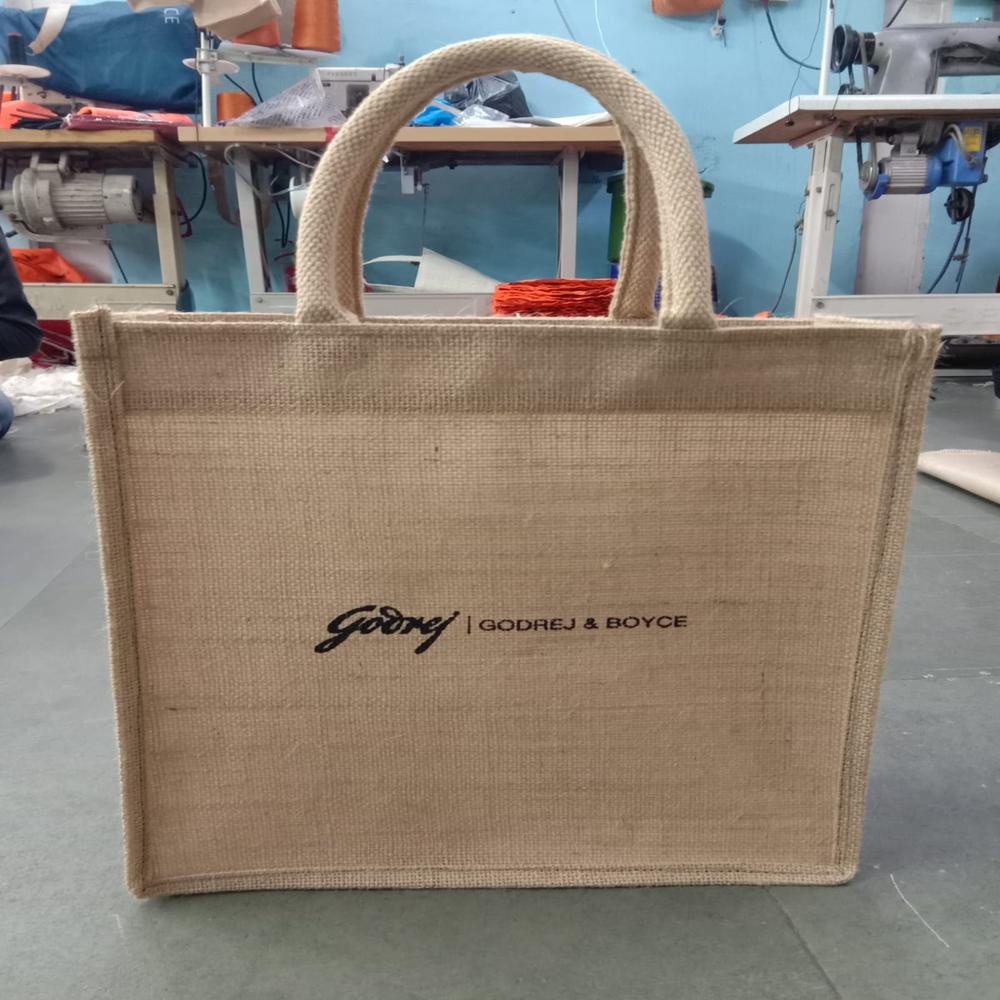 Jute Bag - 10x12x5 Inches | Orange Color, Cotton Handles, Zip Closure, Two Inside Pockets For Spoon/fork/tissue/mobile & Water Bottle Usage