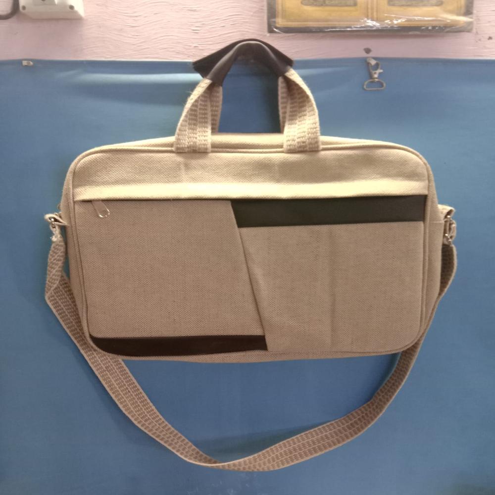 LAP TOP BAG - Nylon Fabric, 15.6 Inch, Beige | Padded Compartment, Zipper Closure, Water Repellent, Top Handle & Shoulder Strap