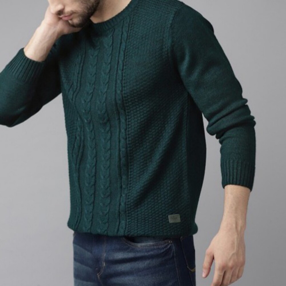Mens Round Neck Sweater - Color: Green