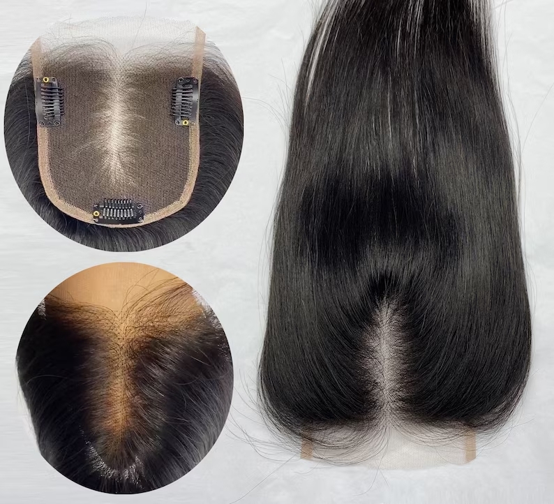 Indian Remy Natural Color HD Lace Human Hair Toppers With T Part