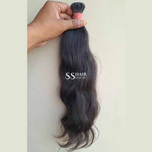 Remy Virgin Human Hair Extension, I- Tip Hair 100 Strands, Brown Wavy Texture, For Woman( 22 Inch ) - Design: Straight