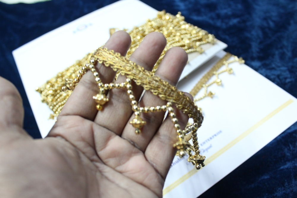 Pearl Border Lace - Cotton, 1.5 Inch Width X 9 Mtr Length, Golden Color, Cut Work Design | Fancy Lace With Zari And Elegant One-sided Pattern