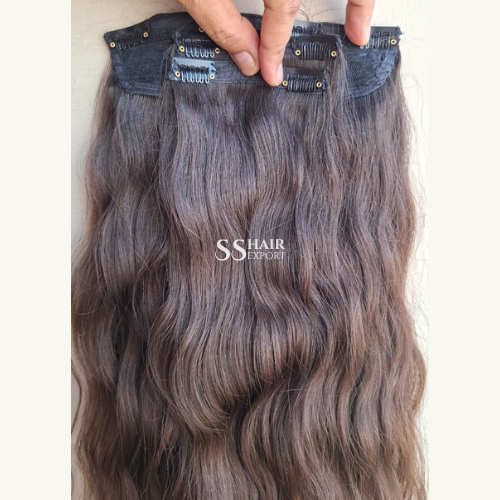 Brown Clip In Hair Extensions Indian Remy Virgin Human Hair Vendor 3 Piece Set pack, 26inch