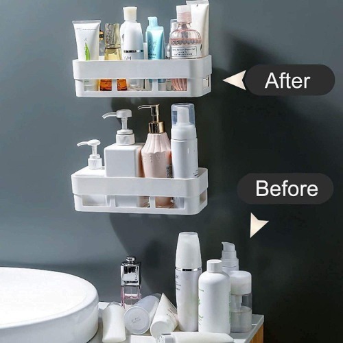 Bathroom Shelve - Plastic (Pp) | 8d X 5w X 4h Cm, White, Self-adhesive, Space Saving, Durable Design For Bathroom Organization