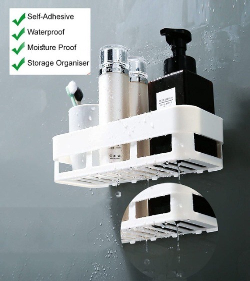 Bathroom Shelve - Plastic (Pp) | 8d X 5w X 4h Cm, White, Self-adhesive, Space Saving, Durable Design For Bathroom Organization