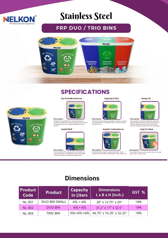 FRP Trio Dustbin 120L