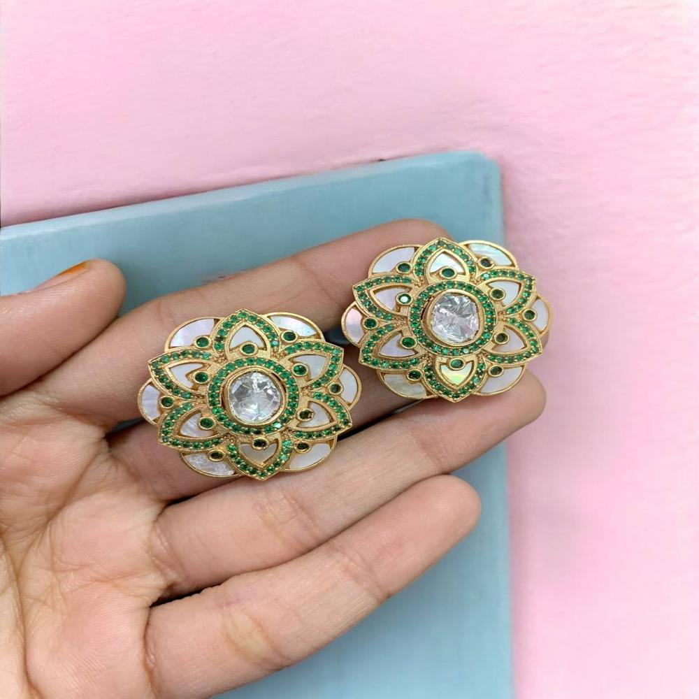 Handcrafted Traditional Fusion Ear Studs With Talaf Work And Studded Stones