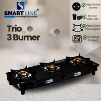 Three Burner Stove - Tempered Glass | Efficient Cooking With Three Gas Burners, Isi Safety Standard, Space-saving Design