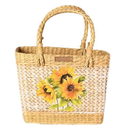 Sunflower Printed Kauna Grass Basket Bag