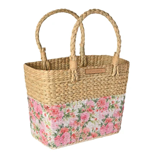 Flower Printed Kauna Grass Shopping Basket Bag