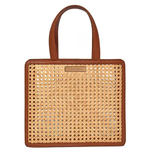 Brown Border Rattan Cane Tote Handbag