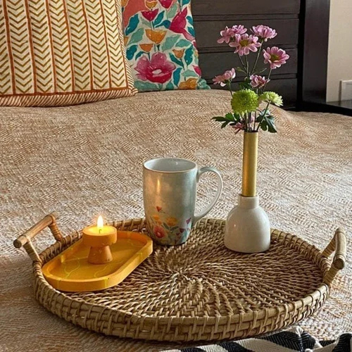 Cane Round Serving Tray