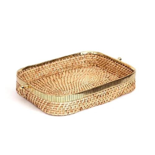 Cane Rectangular Brass Lid Tray
